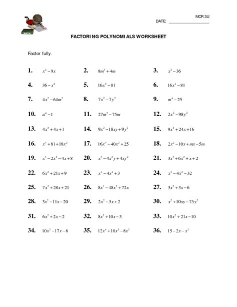 Algebra Multiplying Polynomials Worksheet