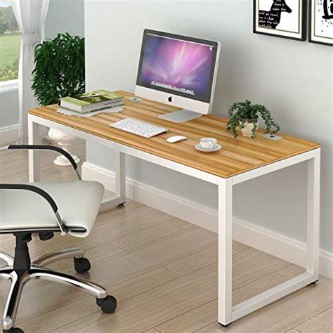 Shw Home Office 55 Inch Large Computer Desk White Frame Woak Top
