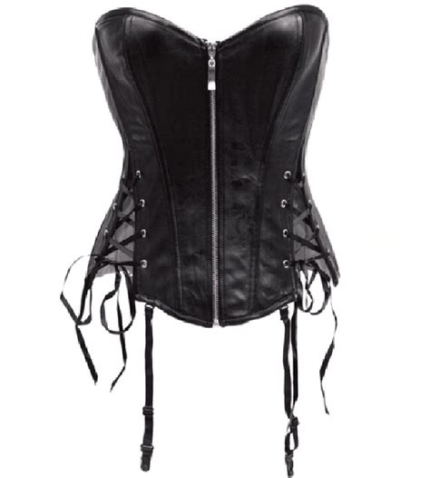 Womens Basques Lace Up Faux Leather Overbust Corset Bustier Top With