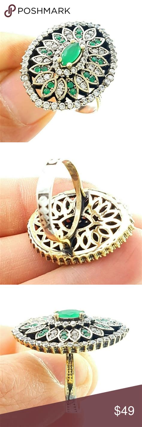 Turkish Ottoman Traditional 925 EMERALD RING SZ10 Womens Jewelry