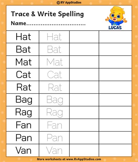 Free Printable Worksheets For Kids Trace And Write Spelling Words