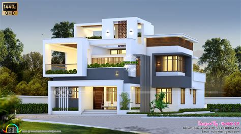 Modern Box Type Elevation With Double Rise Living At Kollam Kerala