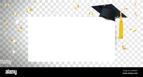 Graduate Cap And Diploma With Falling Golden Confetti On Transparent