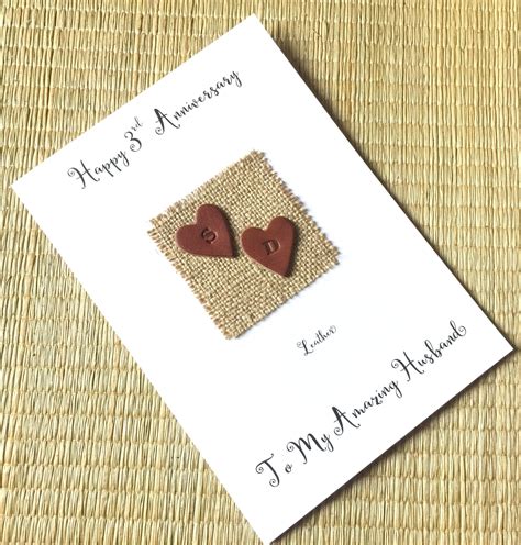Personalised 3rd Wedding Anniversary Cards Leather Anniversary Heart