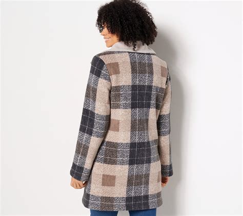 Denim Co Plaid Print Sherpa Lined Fleece Zip Snap Front Coat Qvc Com