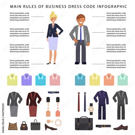 Business Dress Code Infographics People In Formal Clothes And Shoes Official Suits For Man And
