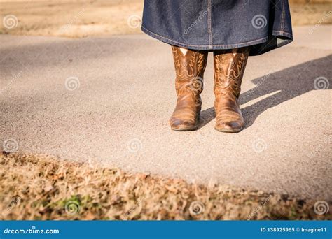Cowboy Boots And Denim Skirt Stock Image Image Of Shoes Fashion