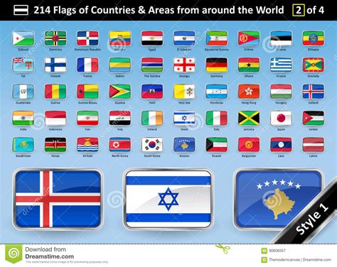 Country Flags And Areas From Around The World Style 1 Stock Vector