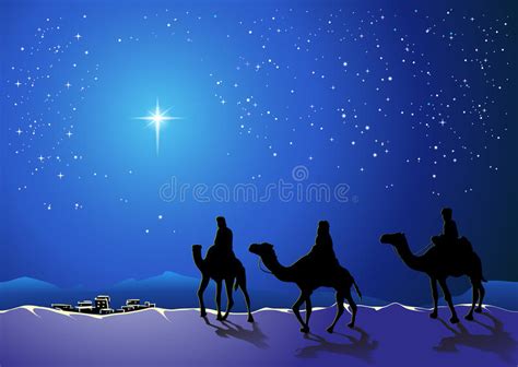 Three Wise Men Go For The Star Of Bethlehem Stock Vector