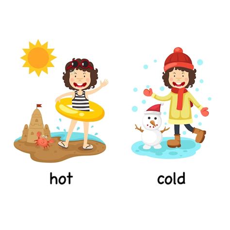 Premium Vector Opposite Words Hot And Cold With A Girl