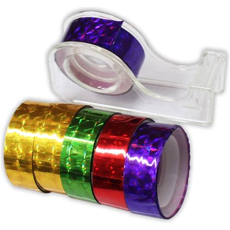 Hawk Holographic T Wrapping Tape 5 Rolls With Dispenser Tap