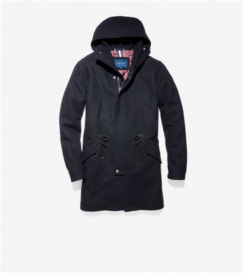 Mens Insulated Melton Wool Anorak In Navy Cole Haan