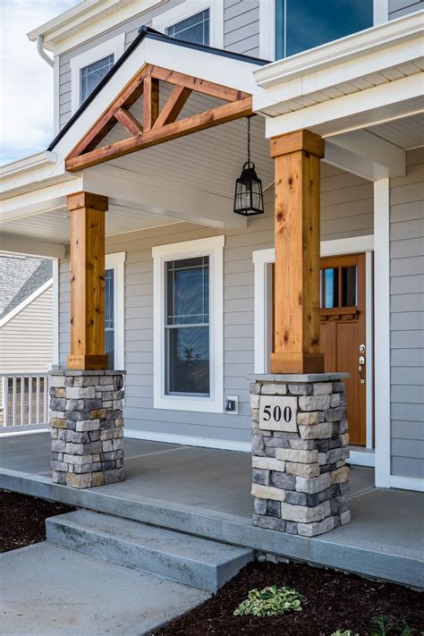 Gorgeous Front Porch Wood And Stone Columns Home Exteriors Pertaining