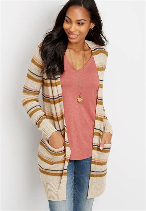 Stripe Open Front Duster Cardigan Maurices