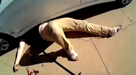 This Man Got Stuck Under His Wifes Car After The Jack Collapsed Video