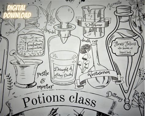 Potions Class Fantasy Inspired A4 Colouring Sheet Digital | Etsy