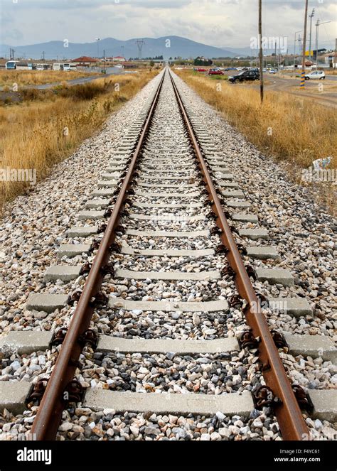 Train Tracks Leading Forward In Tripolis City Arkadia Region