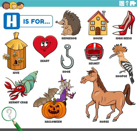 Letter H Words Educational Set With Cartoon Characters 7048127 Vector