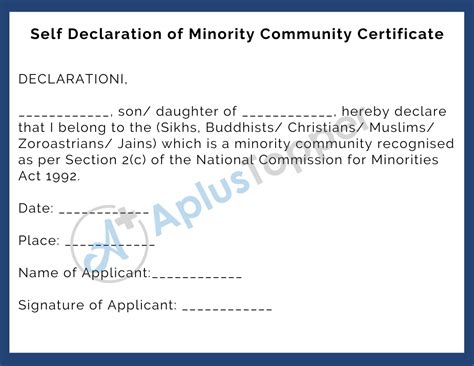 Self Declaration Of Minority Community Certificate By The Students
