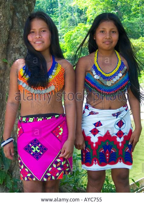 Stock Photo Embera Girls Pose For The Camera At 14 They Are Both