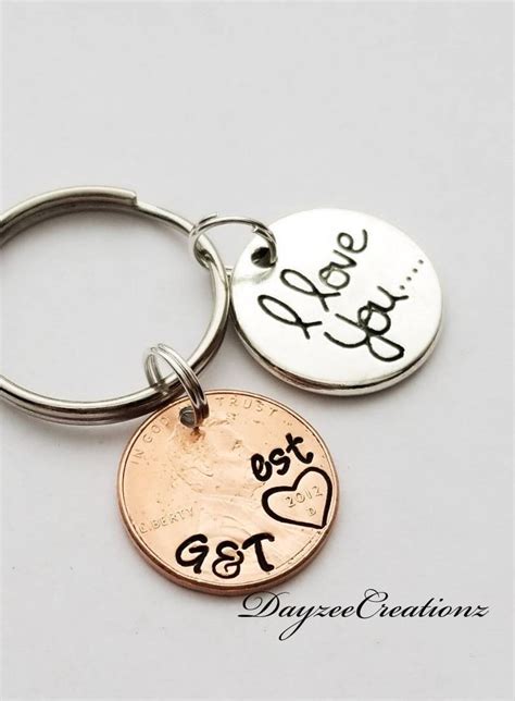 Personalized Penny Keychain Anniversary Gift For Men Etsy