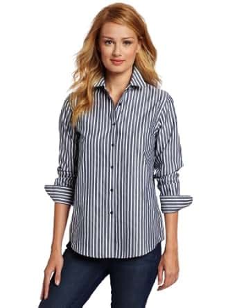 Jones New York Women S No Iron Easy Care Striped Shirt Navy White Medium At Amazon Womens