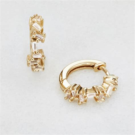 Small Gold Jagged Diamond Style Huggie Hoop Earrings Lily Roo
