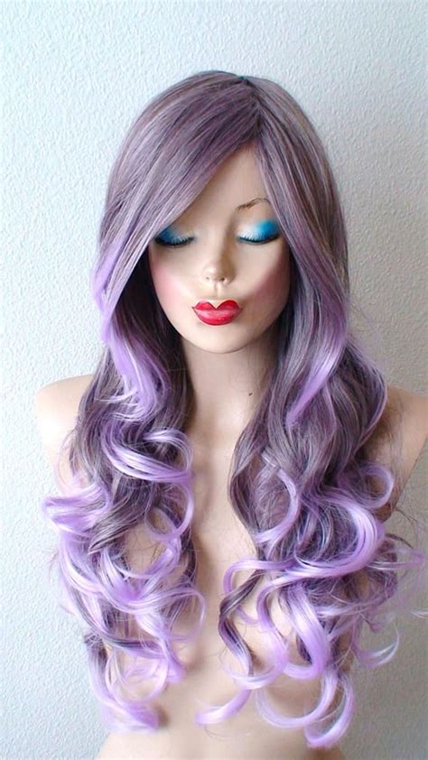 Ombre highlights and balayage are all the rage, but what's the difference? Lavender Ombre long curly wig with long side bangs. Pastel | Etsy | Long curly wig, Long purple ...