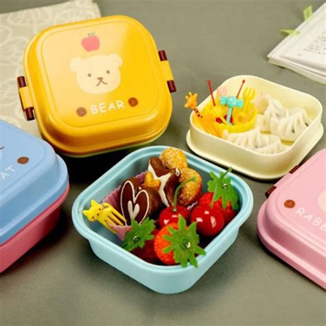 Practical Cartoon Design Plastic Lunch Box Eco Friendly Portable Size