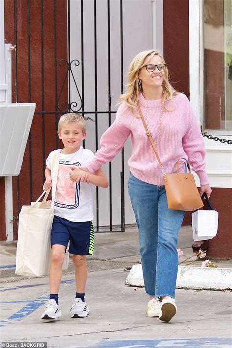 Reese Witherspoon Beams While Bonding With Six Year Old Son Tennessee At Brentwood Country Mart