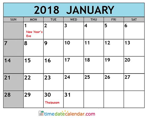 Scroll down to view the national list or choose your state's calendar. January Calendar 2018 Malaysia - Free Printable Calendar ...