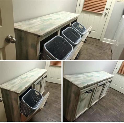 These diy cabinets can be modified to any size and customized to fit your space. Laundry basket holder | Laundry room tables, Diy laundry ...