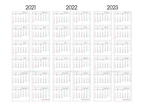 3 Year Calendar 2021 To 2023 Calendar Template Printable Images