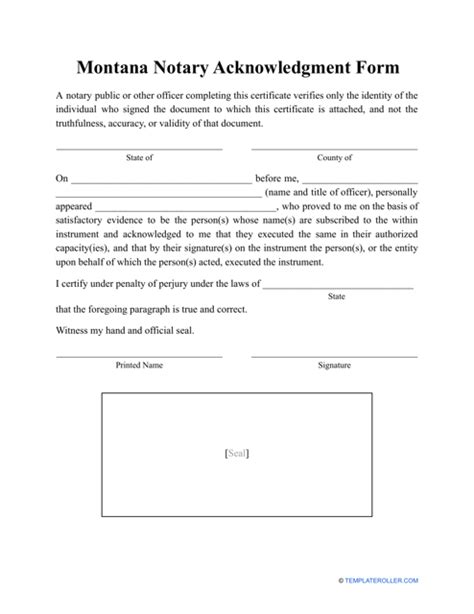 Montana Notary Acknowledgment Form Fill Out Sign Online And Download