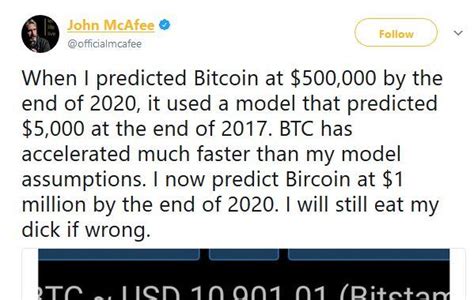 With btc so close to the $50k mark, people have been forecasting new price predictions for 2021. Bitcoin mcafee prediction
