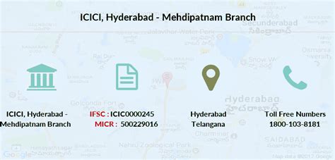 Here is the list of all pin codes of hyderabad as per areas and places which comes under every post office. ICICI Hyderabad - Mehdipatnam IFSC Code ICIC0000245