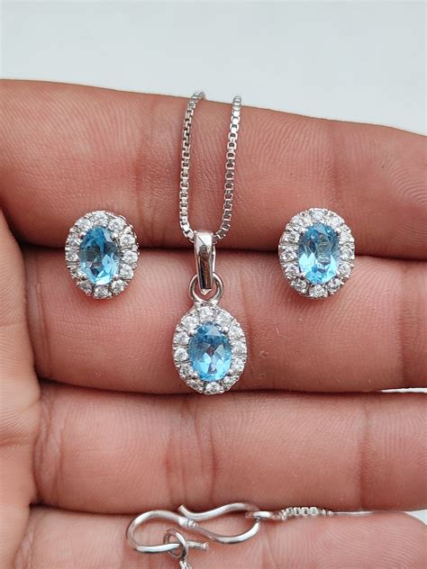 Jewellery Set Necklace Set Blue Topaz In Solid 925 Sterling Etsy Uk