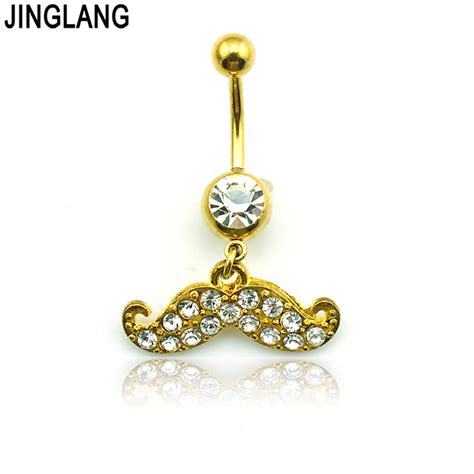 New Fashion Belly Button Rings Surgical Steel Barbell Dangle Gold Color Mustache Navel Body