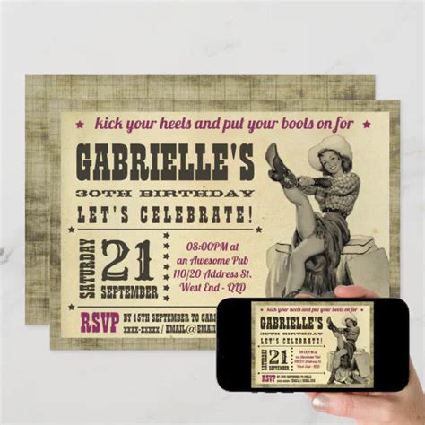 Cowgirl Pinup Country Birthday Party Invitation Zazzle