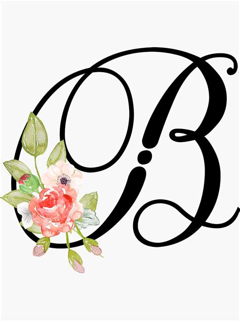 Floral Monogram Fancy Script Letter B Sticker For Sale By Grafixmom