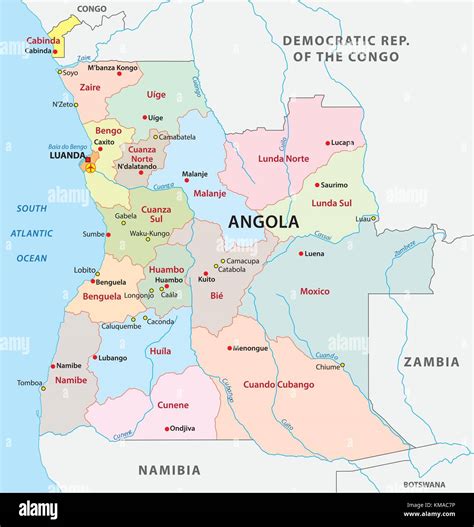 Angola Mapa De Vectores Administrativa Y Política Imagen Vector De