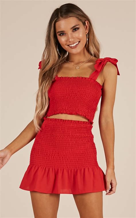 Bright Spot Two Piece Set In Red Showpo Two Piece Dress Casual