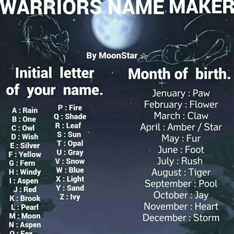 It Is New Name Maker By Me MoonStar FOLLOW ME Warrior Cat Names Warrior Cats Name