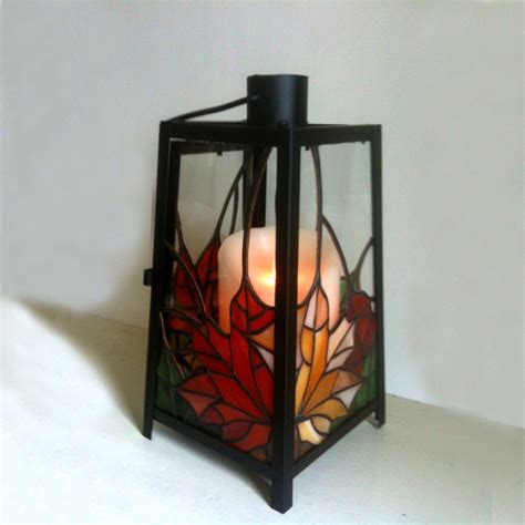 Autumn Leaves Stained Glass Lantern Making Stained Glass Custom Stained Glass Stained Glass