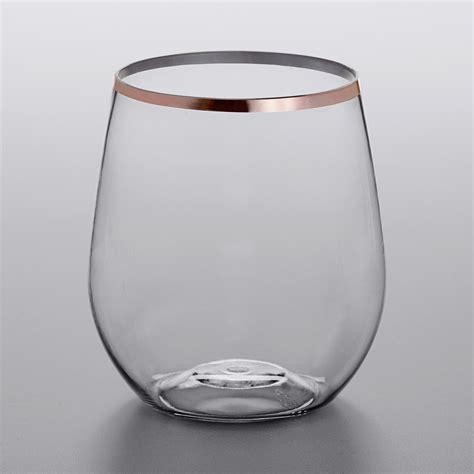 Gold Visions Oz Clear Plastic Stemless Wine Glass With Rose Gold Rim Case