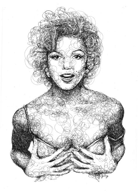 Marilyn Monroe Pen And Ink Drawing Scribble Portrait Drawing By Ong
