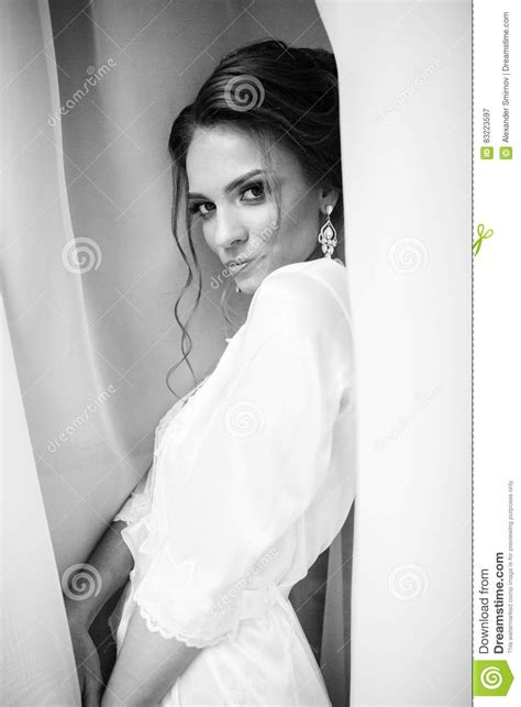 Beautiful Happy Bride In White Silk Lingerie Stock Image Image Of Boudoir Happy 83223597