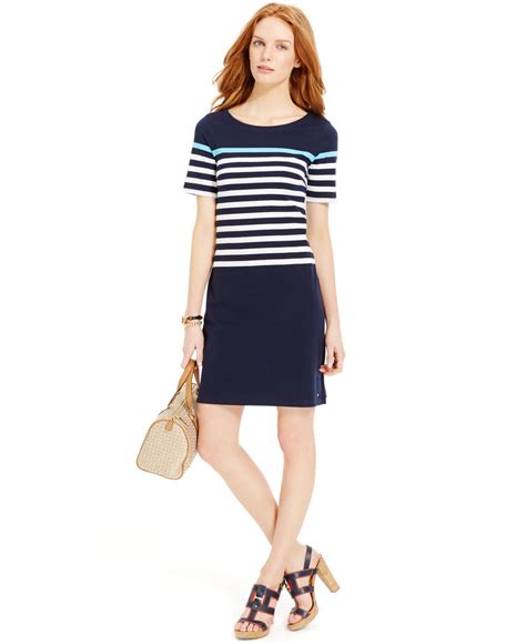 Tommy Hilfiger Colorblock Striped T Shirt Dress In Blue Core Navy Lyst