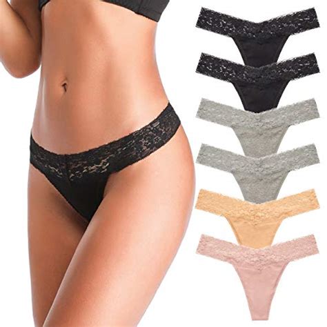 Annyison Womens Thongs T Back Low Waist See Through Panties Cotton Seamless Lace Thongs For