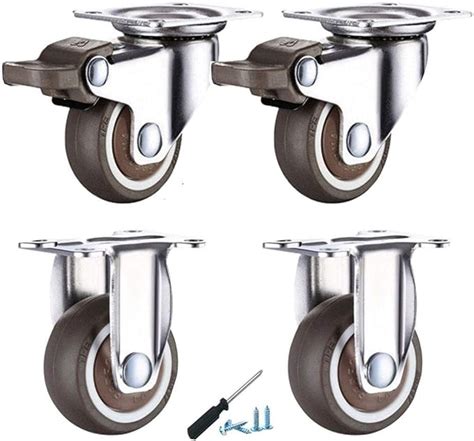 4pack Plate Swivel Caster Wheelswith Brakessoft Rubber Furniture